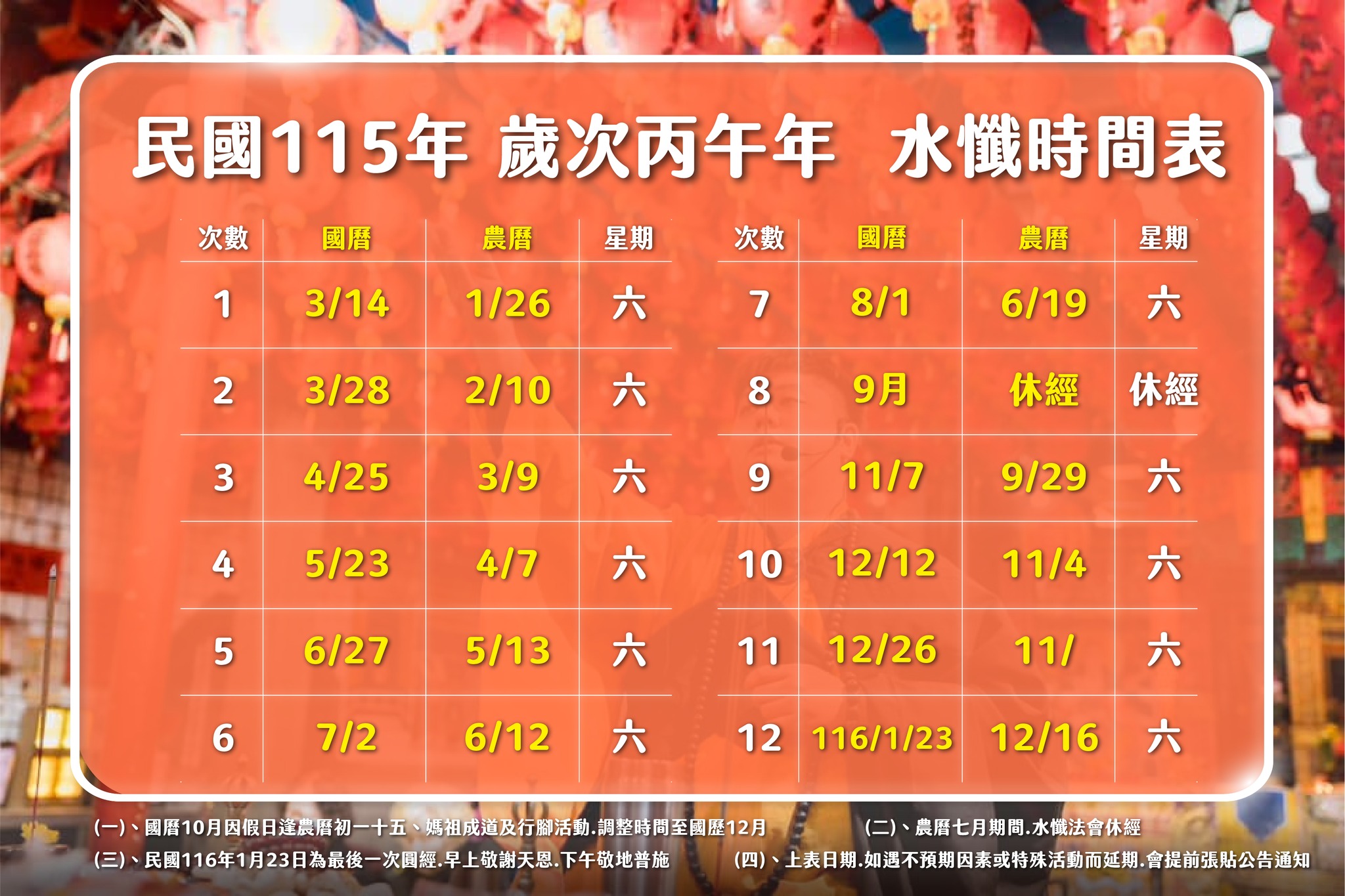 汐止濟德宮-廟宇公告最新消息-115年度慈悲三昧水懺法會時間表